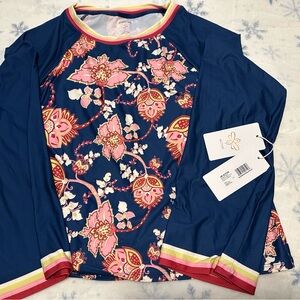 NWT Beautiful Johnny Was Navy and Pink Floral Long Sleeve Top!!